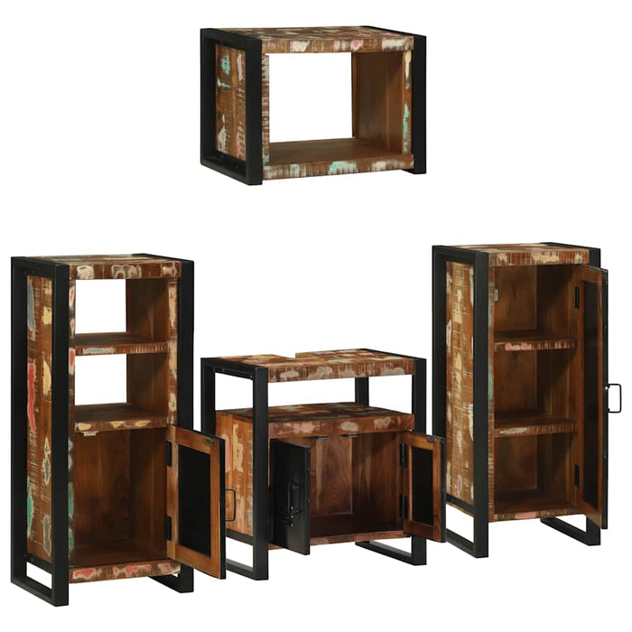 Set de mobilier pentru baie cu ușă 4 pcs Lemn recuperat solid - WALTI WALTI