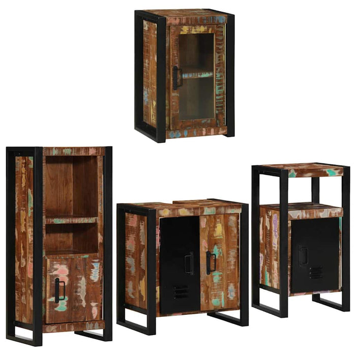 Set de mobilier pentru baie cu ușă 4 pcs Lemn recuperat solid - WALTI WALTI