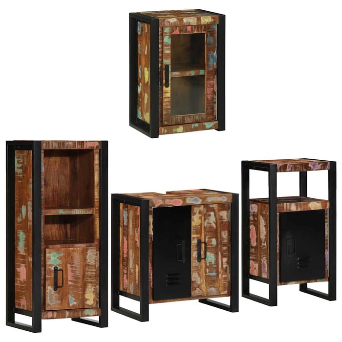 Set de mobilier pentru baie cu ușă 4 pcs Lemn recuperat solid - WALTI WALTI