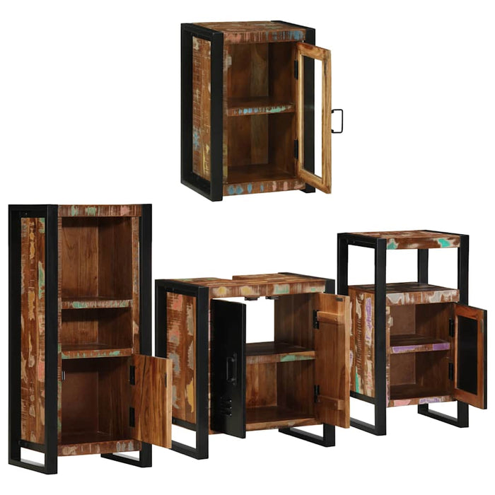 Set de mobilier pentru baie cu ușă 4 pcs Lemn recuperat solid - WALTI WALTI