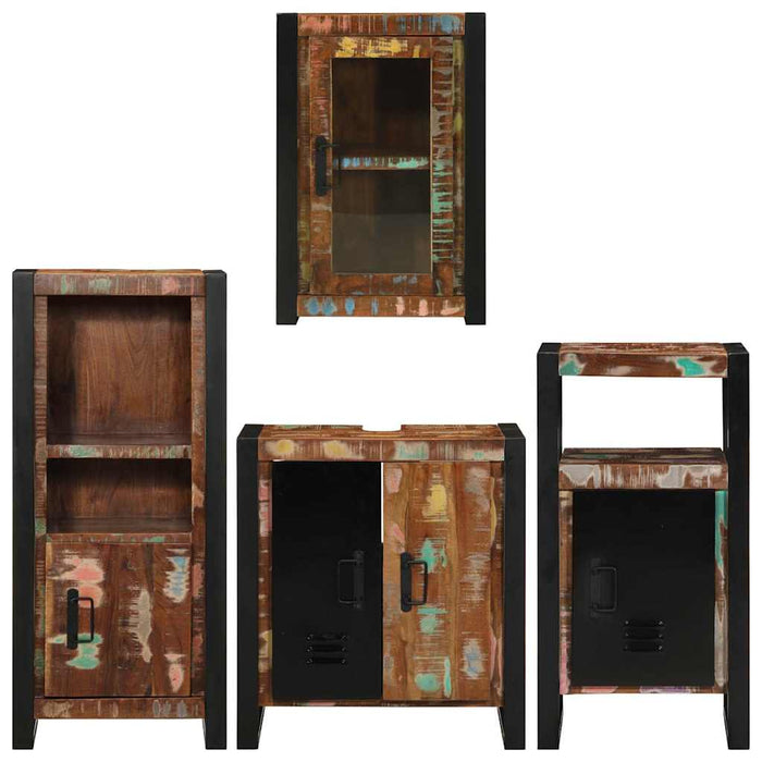 Set de mobilier pentru baie cu ușă 4 pcs Lemn recuperat solid - WALTI WALTI