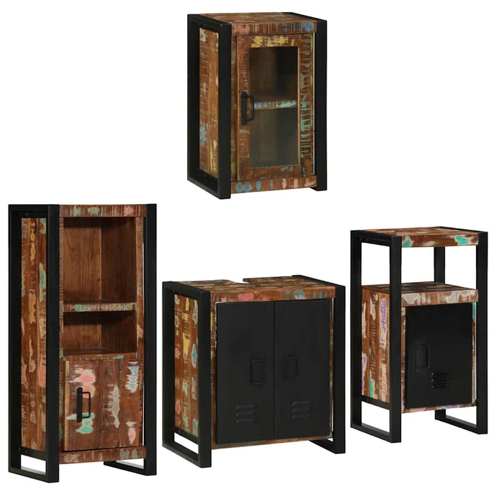 Set de mobilier pentru baie cu ușă 4 pcs Lemn recuperat solid - WALTI WALTI