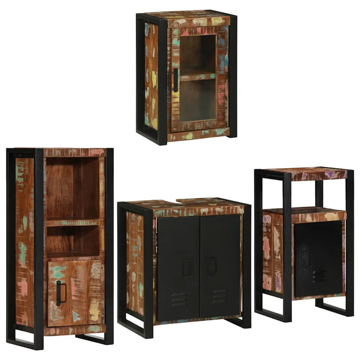 Set de mobilier pentru baie cu ușă 4 pcs Lemn recuperat solid - WALTI WALTI