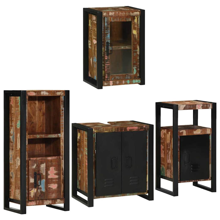 Set de mobilier pentru baie cu ușă 4 pcs Lemn recuperat solid - WALTI WALTI