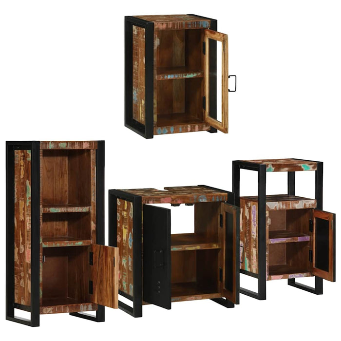 Set de mobilier pentru baie cu ușă 4 pcs Lemn recuperat solid - WALTI WALTI