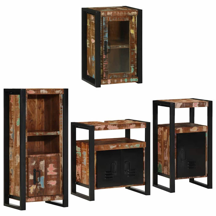 Set de mobilier pentru baie cu ușă 4 pcs Lemn recuperat solid - WALTI WALTI
