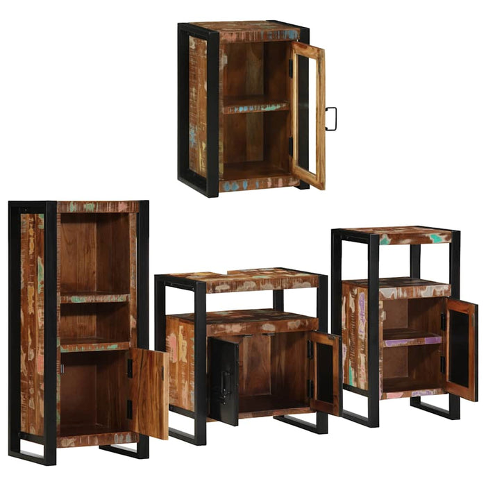 Set de mobilier pentru baie cu ușă 4 pcs Lemn recuperat solid - WALTI WALTI