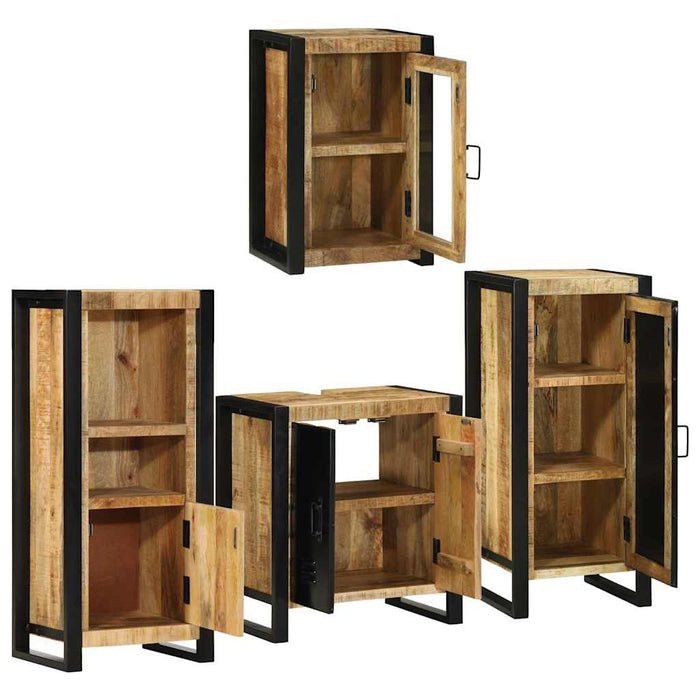 Set de mobilier pentru baie 4 buc. Maro Lemn de mango solid WALTI