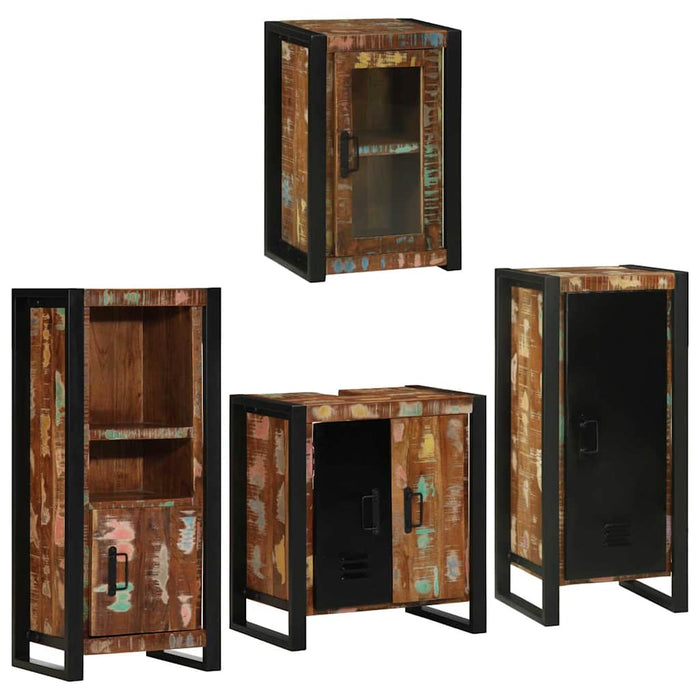 Set de mobilier pentru baie cu ușă 4 pcs Lemn recuperat solid - WALTI WALTI