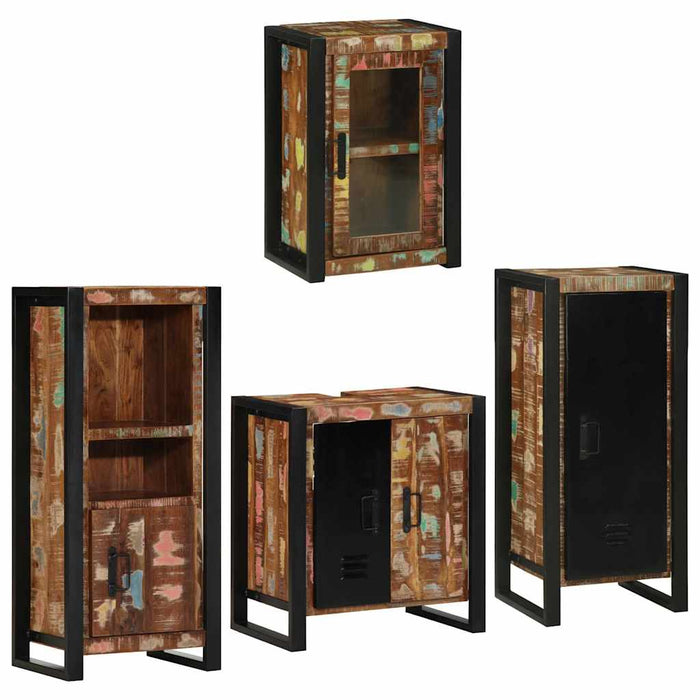 Set de mobilier pentru baie cu ușă 4 pcs Lemn recuperat solid - WALTI WALTI