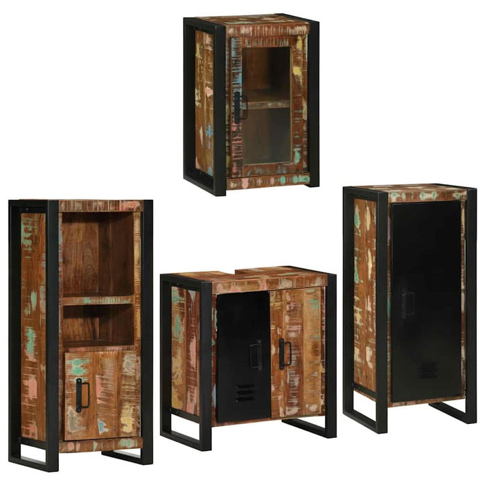 Set de mobilier pentru baie cu ușă 4 pcs Lemn recuperat solid - WALTI WALTI