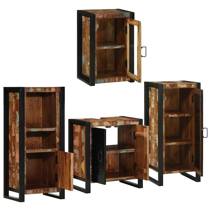 Set de mobilier pentru baie cu ușă 4 pcs Lemn recuperat solid - WALTI WALTI