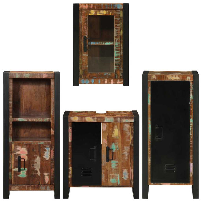 Set de mobilier pentru baie cu ușă 4 pcs Lemn recuperat solid - WALTI WALTI