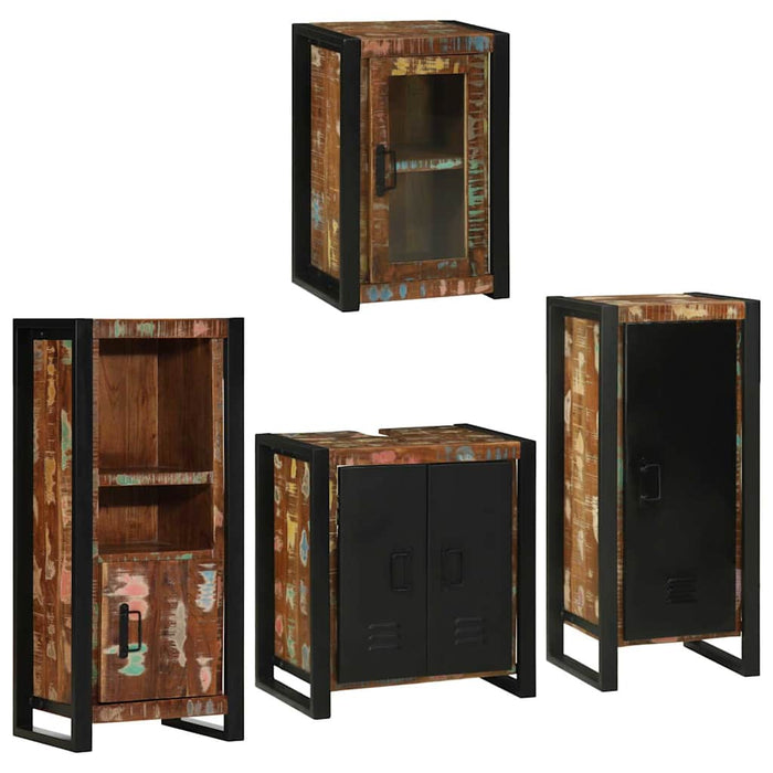 Set de mobilier pentru baie cu ușă 4 pcs Lemn recuperat solid - WALTI WALTI