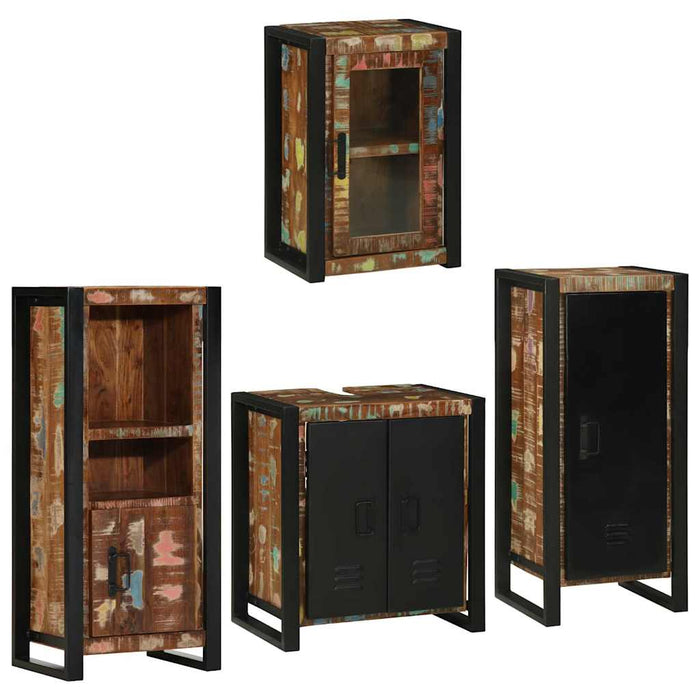 Set de mobilier pentru baie cu ușă 4 pcs Lemn recuperat solid - WALTI WALTI