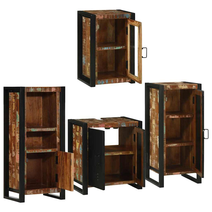 Set de mobilier pentru baie cu ușă 4 pcs Lemn recuperat solid - WALTI WALTI