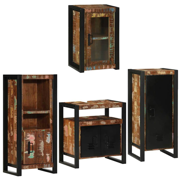 Set de mobilier pentru baie cu ușă 4 pcs Lemn recuperat solid - WALTI WALTI