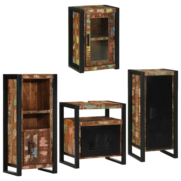Set de mobilier pentru baie cu ușă 4 pcs Lemn recuperat solid - WALTI WALTI