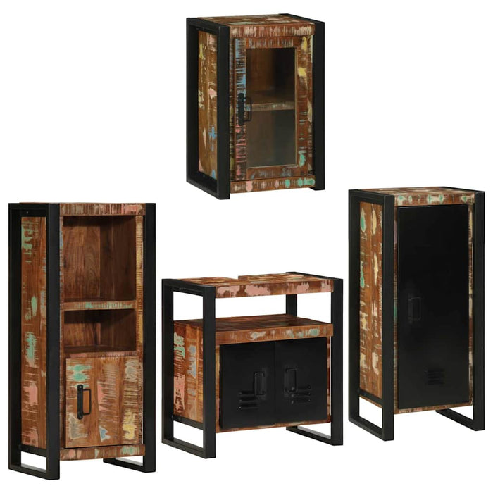 Set de mobilier pentru baie cu ușă 4 pcs Lemn recuperat solid - WALTI WALTI