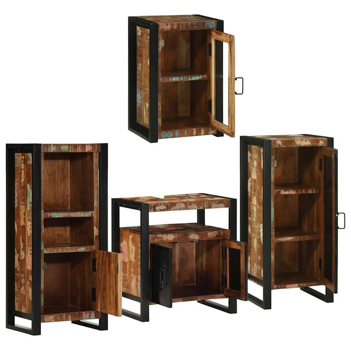 Set de mobilier pentru baie cu ușă 4 pcs Lemn recuperat solid - WALTI WALTI