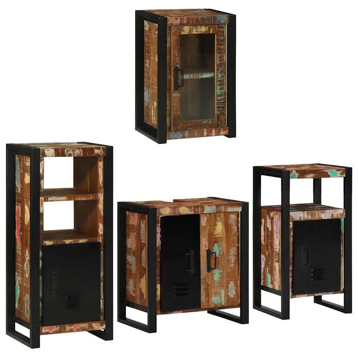 Set de mobilier pentru baie cu ușă 4 pcs Lemn recuperat solid - WALTI WALTI