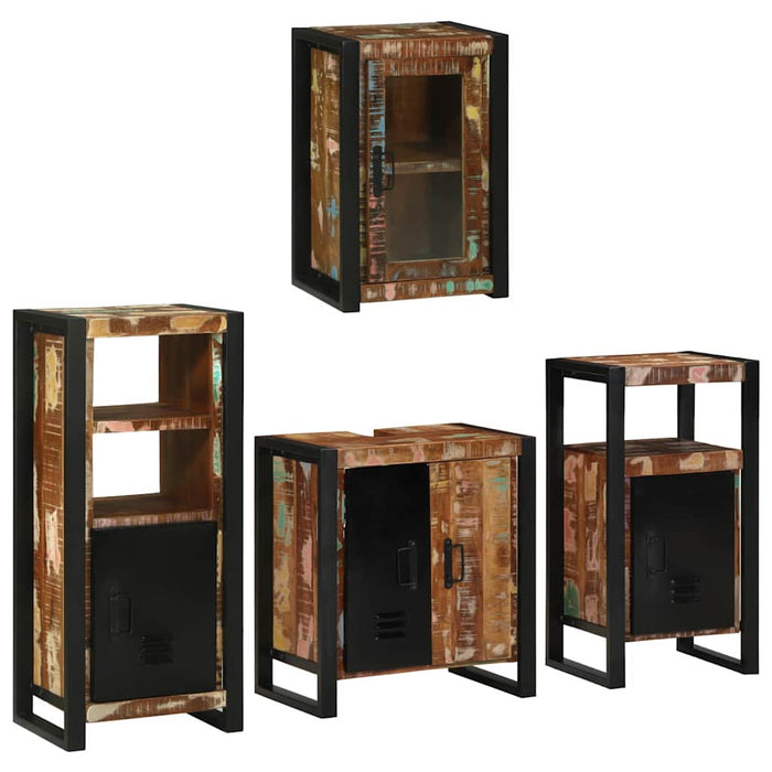 Set de mobilier pentru baie cu ușă 4 pcs Lemn recuperat solid - WALTI WALTI