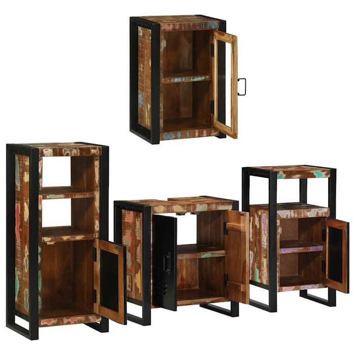 Set de mobilier pentru baie cu ușă 4 pcs Lemn recuperat solid - WALTI WALTI