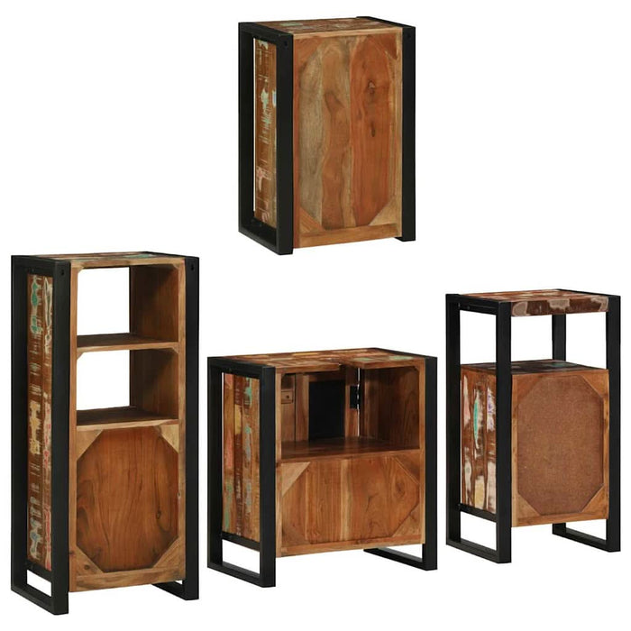 Set de mobilier pentru baie cu ușă 4 pcs Lemn recuperat solid - WALTI WALTI