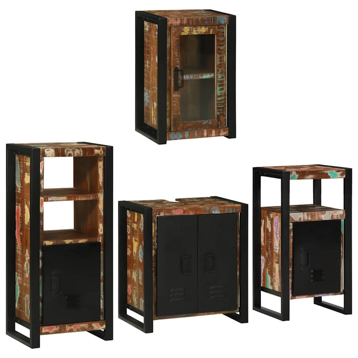 Set de mobilier pentru baie cu ușă 4 pcs Lemn recuperat solid - WALTI WALTI