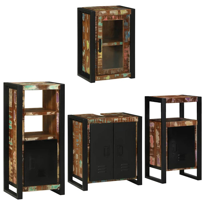 Set de mobilier pentru baie cu ușă 4 pcs Lemn recuperat solid - WALTI WALTI