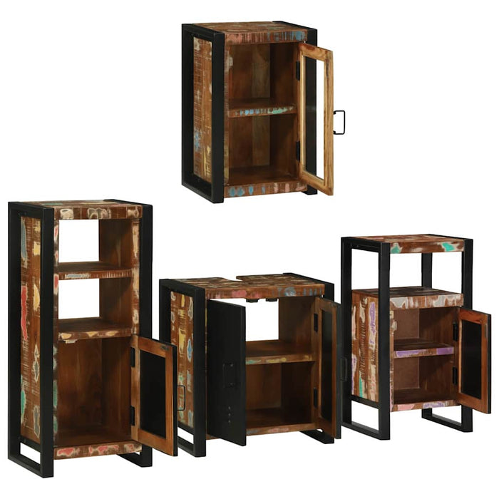 Set de mobilier pentru baie cu ușă 4 pcs Lemn recuperat solid - WALTI WALTI