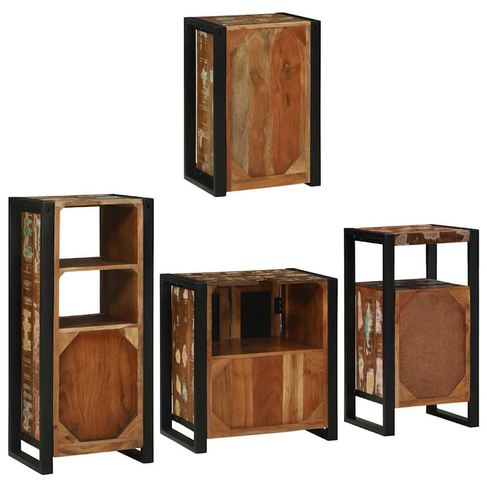 Set de mobilier pentru baie cu ușă 4 pcs Lemn recuperat solid - WALTI WALTI