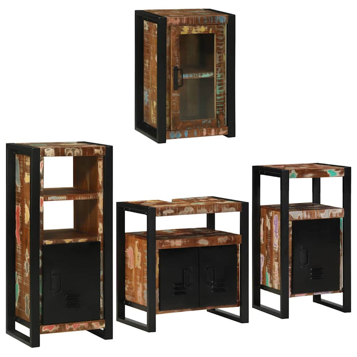 Set de mobilier pentru baie cu ușă 4 pcs Lemn recuperat solid - WALTI WALTI