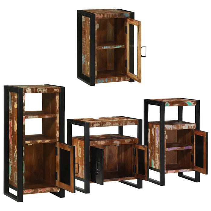 Set de mobilier pentru baie cu ușă 4 pcs Lemn recuperat solid - WALTI WALTI