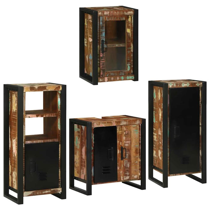 Set de mobilier pentru baie cu ușă 4 pcs Lemn recuperat solid - WALTI WALTI