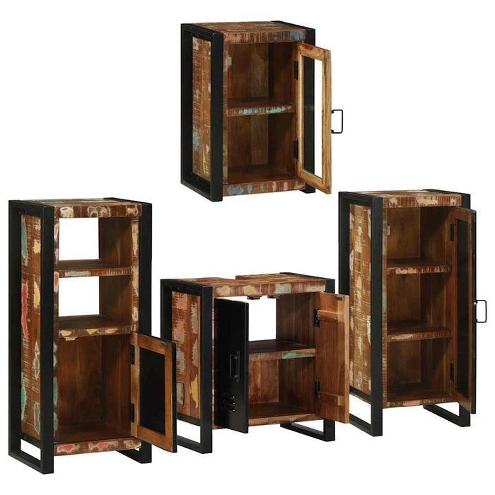 Set de mobilier pentru baie cu ușă 4 pcs Lemn recuperat solid - WALTI WALTI