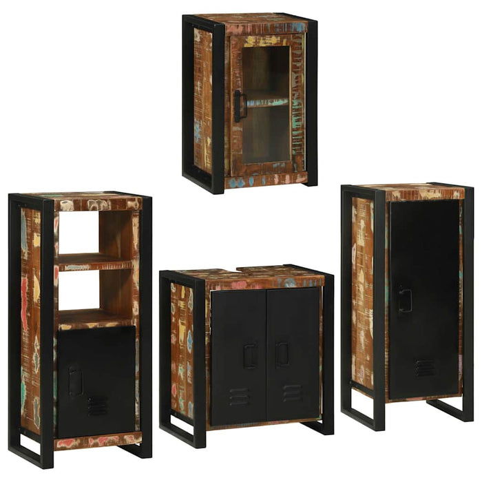 Set de mobilier pentru baie cu ușă 4 pcs Lemn recuperat solid - WALTI WALTI