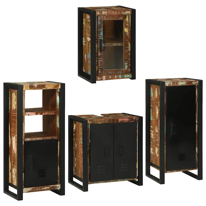 Set de mobilier pentru baie cu ușă 4 pcs Lemn recuperat solid - WALTI WALTI
