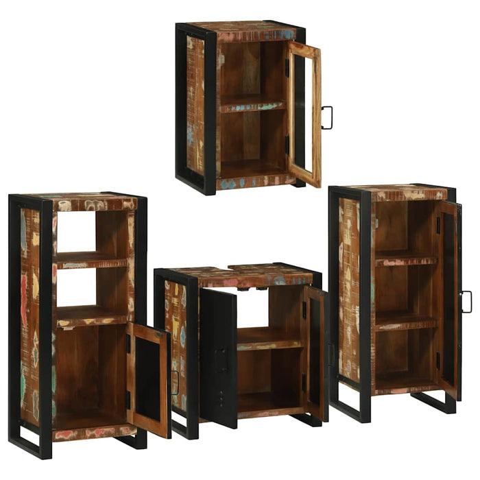 Set de mobilier pentru baie cu ușă 4 pcs Lemn recuperat solid - WALTI WALTI