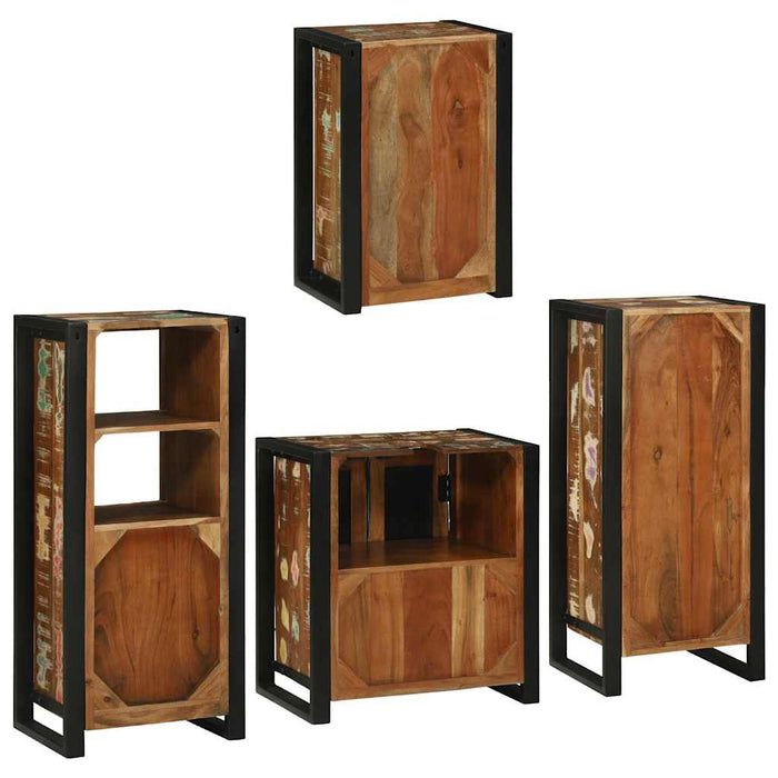 Set de mobilier pentru baie cu ușă 4 pcs Lemn recuperat solid - WALTI WALTI