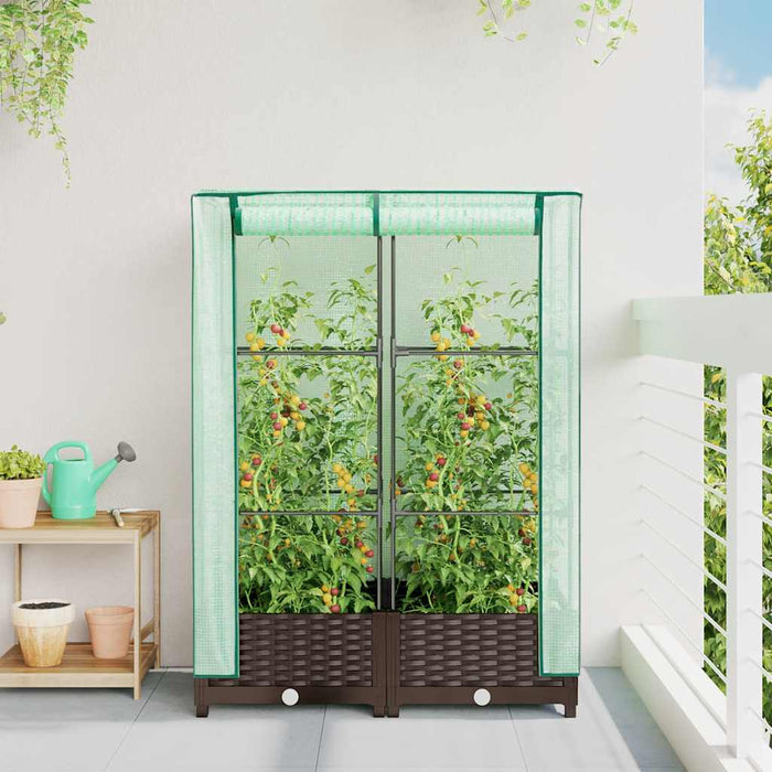 Strat înălțat cu husă de seră, aspect ratan, 80x40x123 cm - WALTI WALTI