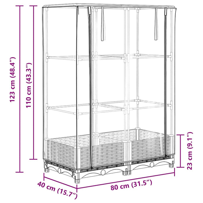 Strat înălțat cu husă de seră, aspect ratan, 80x40x123 cm - WALTI WALTI