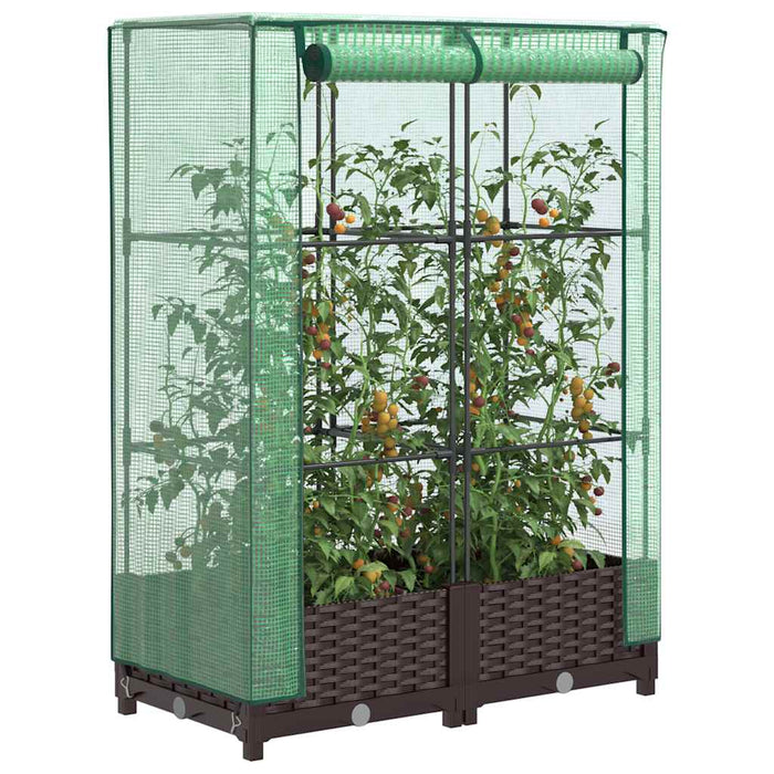 Strat înălțat cu husă de seră, aspect ratan, 80x40x123 cm - WALTI WALTI