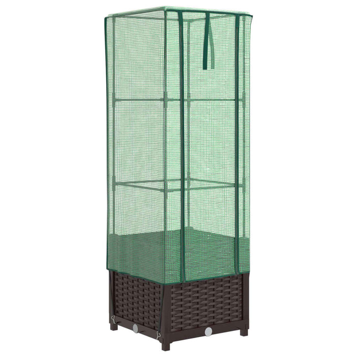 Strat înălțat cu husă de seră, aspect ratan, 40x40x139 cm - WALTI WALTI