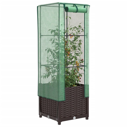 Strat înălțat cu husă de seră, aspect ratan, 40x40x139 cm - WALTI WALTI