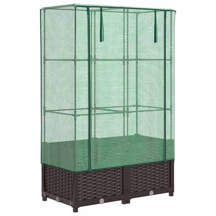 Strat înălțat cu husă de seră, aspect ratan, 80x40x138 cm - WALTI WALTI