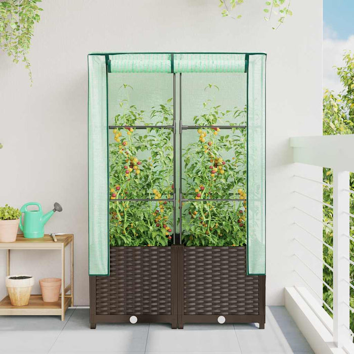 Strat înălțat cu husă de seră, aspect ratan, 80x40x138 cm - WALTI WALTI