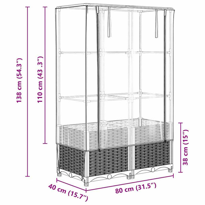 Strat înălțat cu husă de seră, aspect ratan, 80x40x138 cm - WALTI WALTI