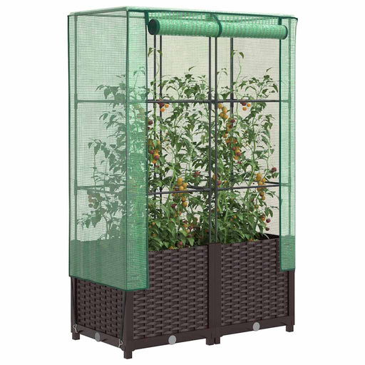 Strat înălțat cu husă de seră, aspect ratan, 80x40x138 cm - WALTI WALTI