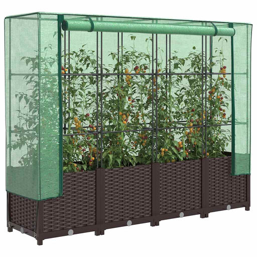 Strat înălțat cu husă de seră, aspect ratan, 160x40x138 cm - WALTI WALTI